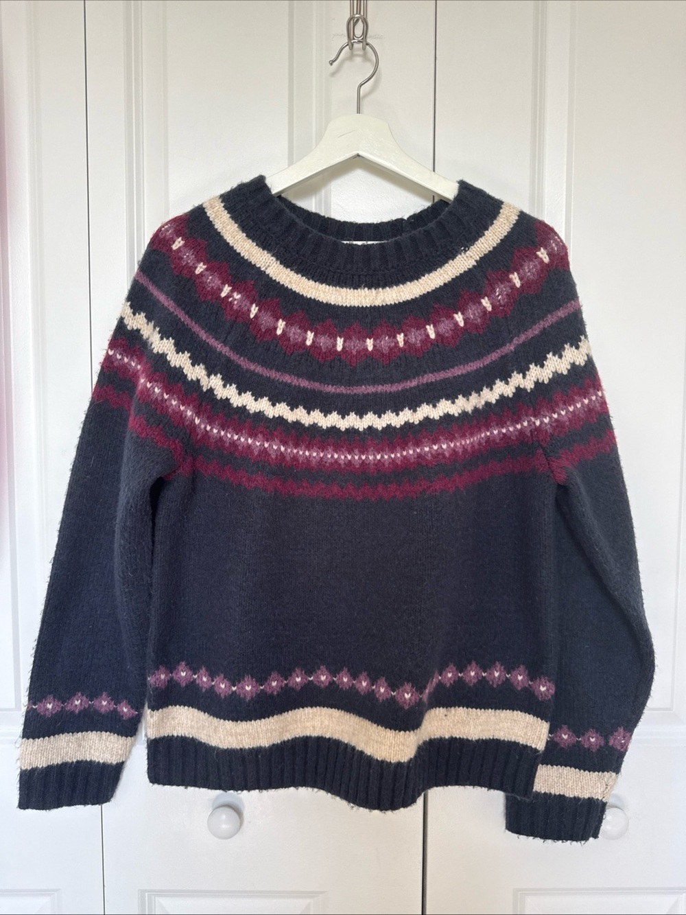 Lucky Brand Fair Isle Wool Blend Sweater Womens Sz M Alpine Timeless Cozy Nordic